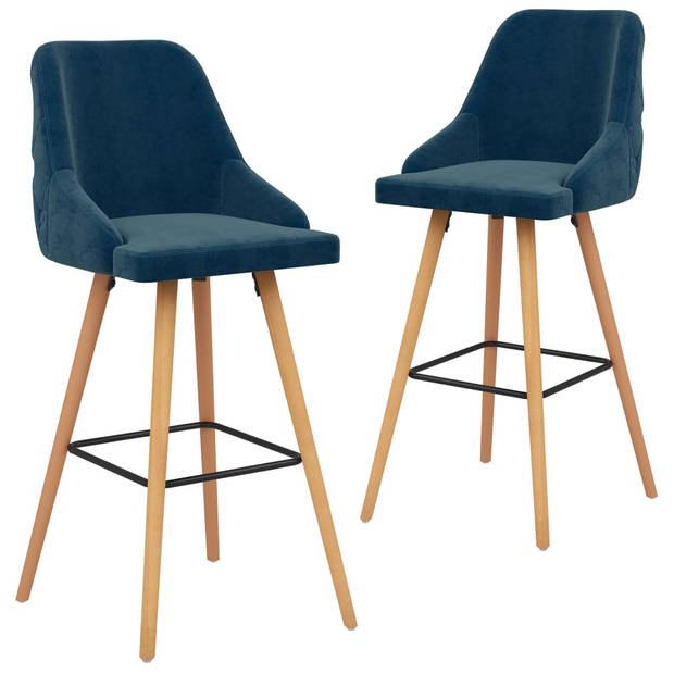 The Living Store Barstoelen Fluweel - 48 x 55 x 106 cm - Blauw