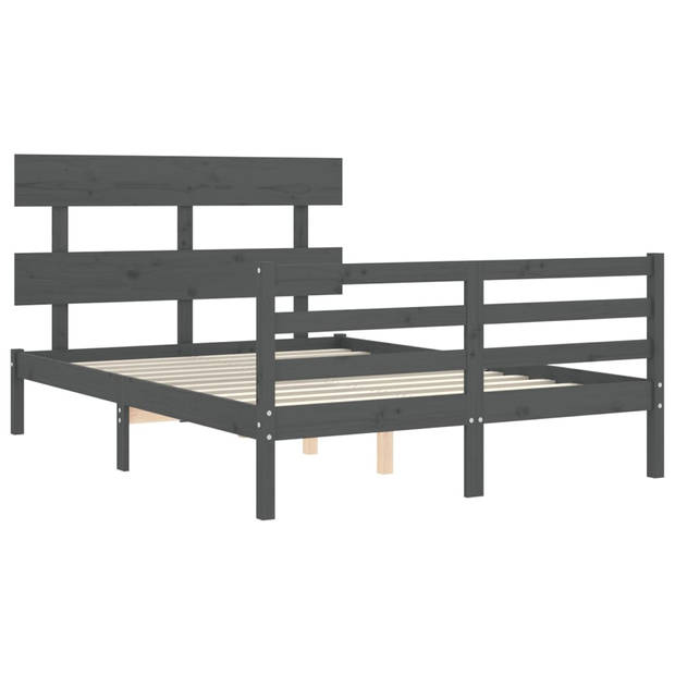 vidaXL Bedframe met hoofdbord massief hout grijs