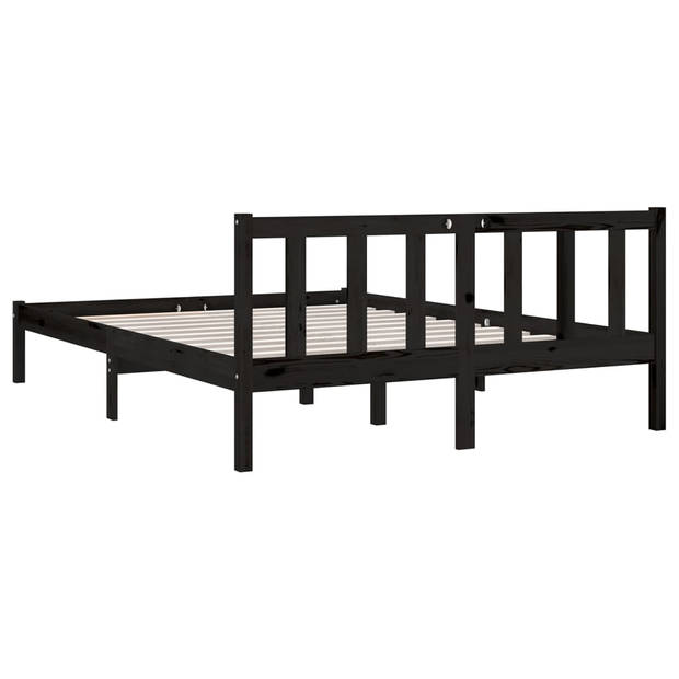 vidaXL Bedframe massief grenenhout zwart 150x200 cm