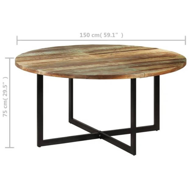 The Living Store Eettafel Industrieel - 150 x 75 cm - Massief gerecycled hout en gepoedercoat ijzer