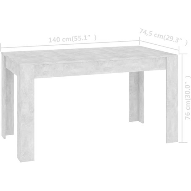 The Living Store Tafel Eettafel - 140 x 74.5 x 76 cm - Betongrijs spaanplaat