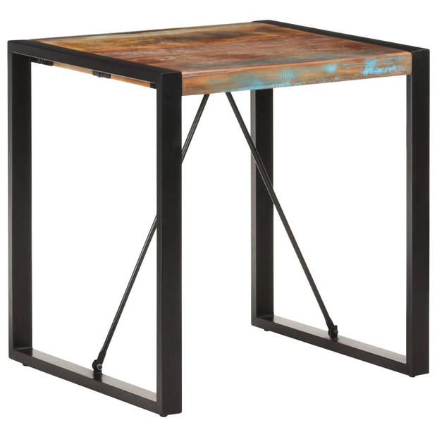 The Living Store Industriële Eettafel - 70 x 70 x 75 cm - Massief gerecycled hout - Zwart stalen frame