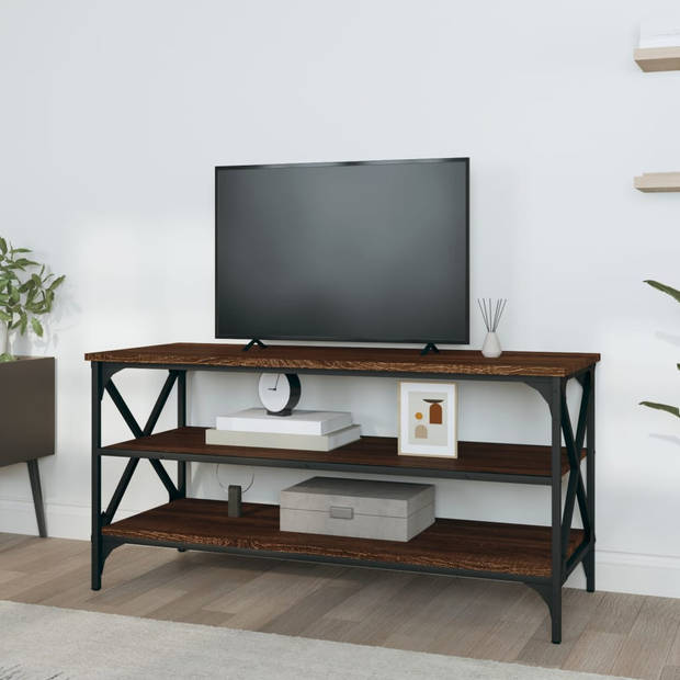 The Living Store Industrieel TV-meubel - 100x40x50 cm - Bruineiken hout en ijzer