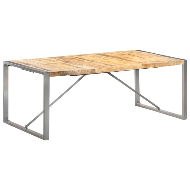 The Living Store Eettafel Industrieel - 200x100x75 cm - Ruw Mangohout en Staal