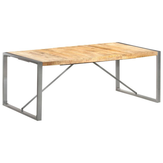 The Living Store Eettafel Industrieel - 200x100x75 cm - Ruw Mangohout en Staal