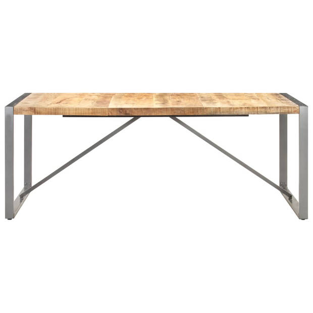 The Living Store Eettafel Industrieel - 200x100x75 cm - Ruw Mangohout en Staal