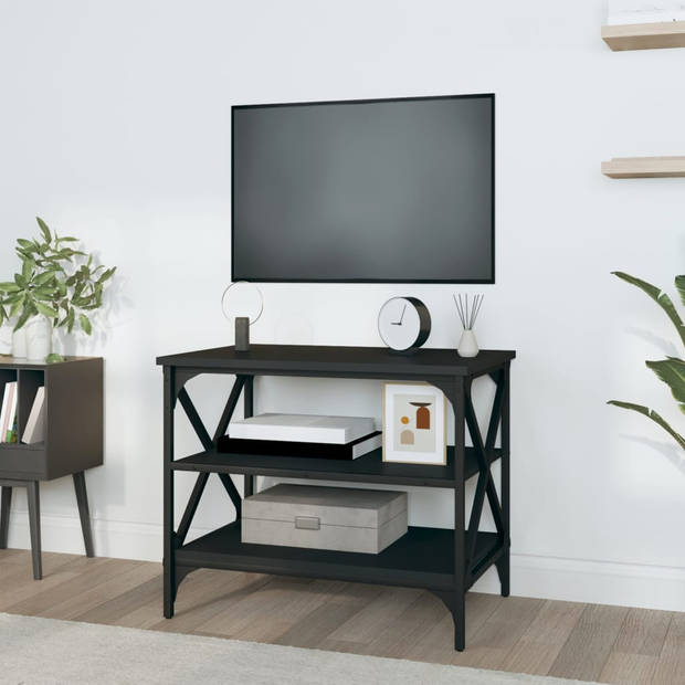 The Living Store TV-meubel - Industrieel - 60 x 40 x 50 cm - Zwart - Bewerkt hout en ijzer