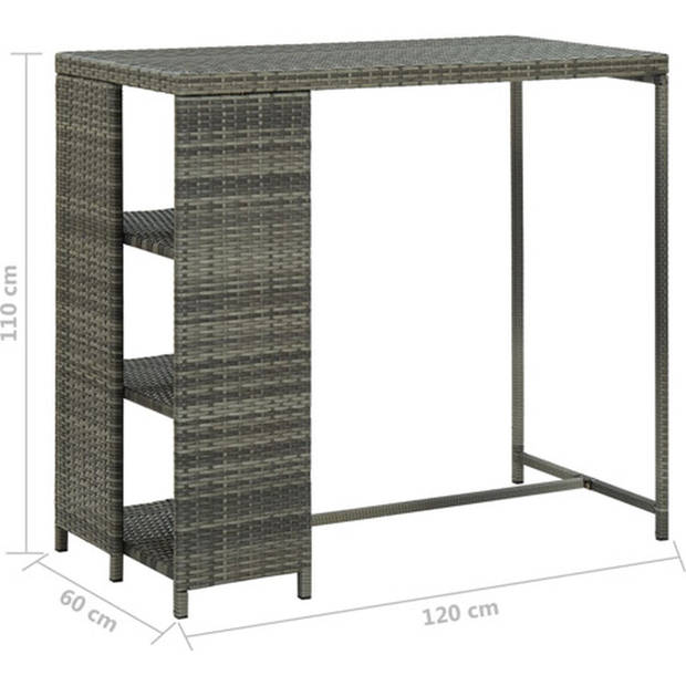 The Living Store Bistrotafel - PE-rattan - Stalen frame - Opbergrek - Grijs - 120x60x110 cm - Montage vereist