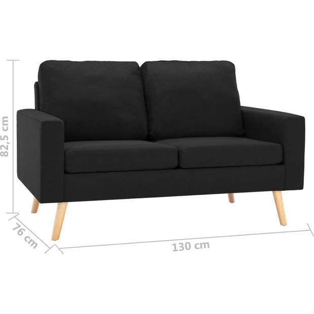 The Living Store Bankenset - Zwart stoffen bekleding - 2-zitsbank- 130x76x82.5cm (BxDxH) - 3-zitsbank- 184x76x82.5cm