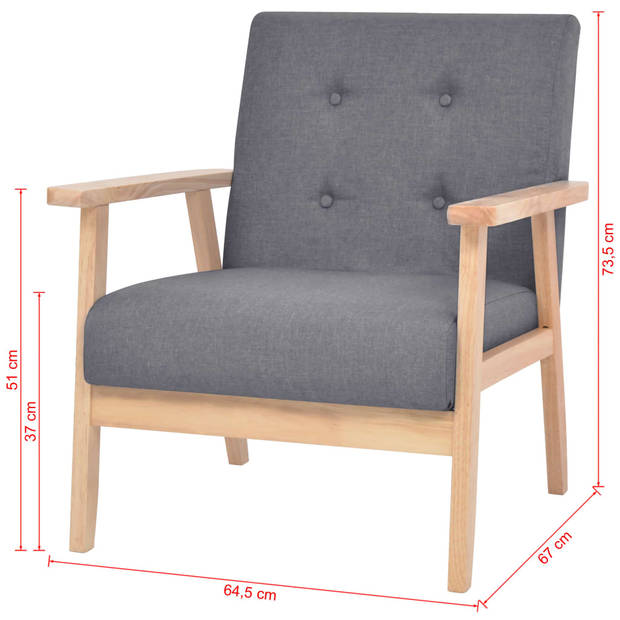 The Living Store Bankenset - Polyester - Donkergrijs - Houten frame - Fauteuil- 64.5 x 67 x 73.5 cm - 2-zitsbank- 113.5