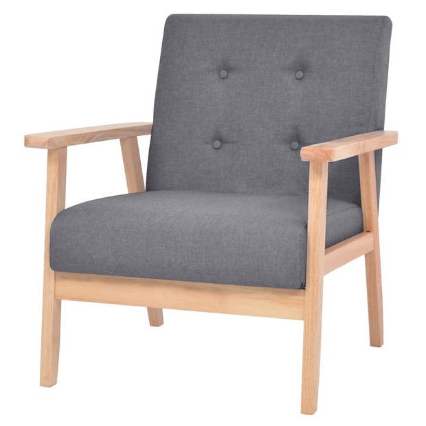 The Living Store Bankenset - Polyester - Donkergrijs - Houten frame - Fauteuil- 64.5 x 67 x 73.5 cm - 2-zitsbank- 113.5