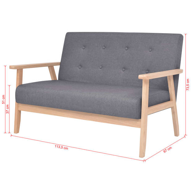 The Living Store Bankenset - Polyester - Donkergrijs - Houten frame - Fauteuil- 64.5 x 67 x 73.5 cm - 2-zitsbank- 113.5