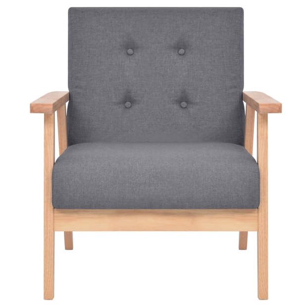 The Living Store Bankenset - Polyester - Donkergrijs - Houten frame - Fauteuil- 64.5 x 67 x 73.5 cm - 2-zitsbank- 113.5