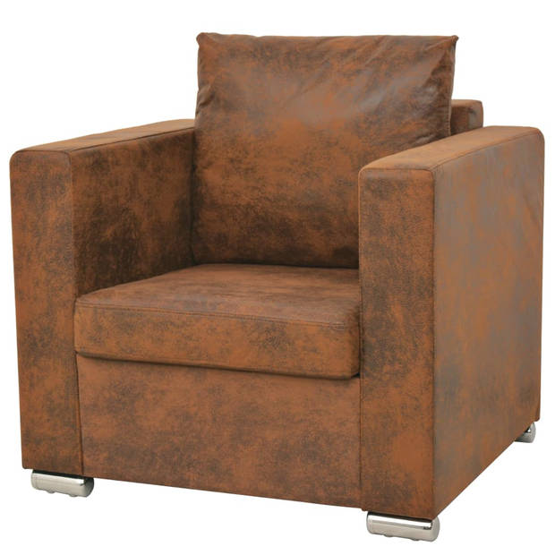 The Living Store fauteuil en 2-zitsbank - bruin - houten frame - kunstsuède bekleding - vintage suède-look - afneembare