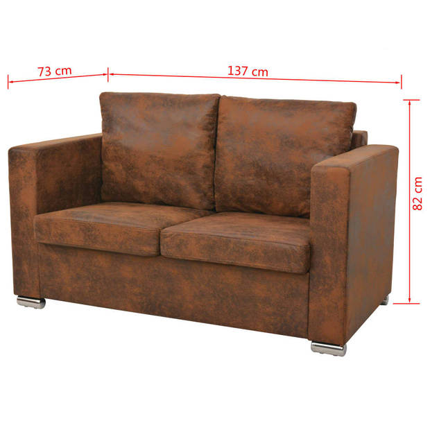 The Living Store Vintage Suede-Look Tweezitsbank - 137x73x82 cm - Bruin