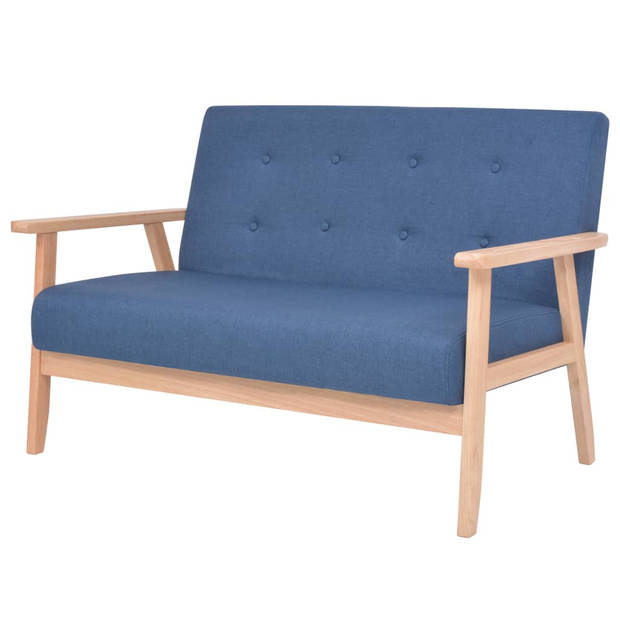 The Living Store Sofa 2-zits - Blauw - 113.5x67x73.5cm - Comfortabele zitbank met houten frame