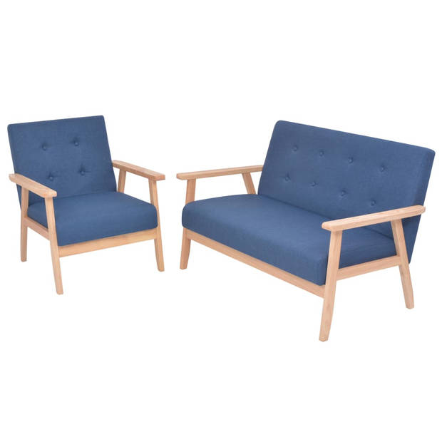 The Living Store Bankenset The Living Store - Comfort - Fauteuil en 2-zitsbank - Blauw - Houten frame - Polyester