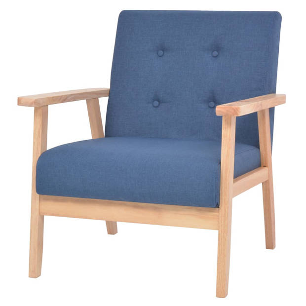 The Living Store Bankenset The Living Store - Comfort - Fauteuil en 2-zitsbank - Blauw - Houten frame - Polyester