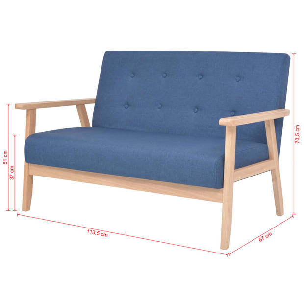 The Living Store Sofa 2-zits - Blauw - 113.5x67x73.5cm - Comfortabele zitbank met houten frame