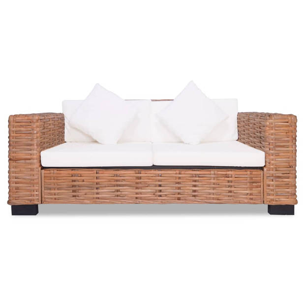 The Living Store Rattan Bankenset - 2- en 3-zitsbank - Natuurlijk rattan - mangohout - Crèmewit - 157 x 80 x 67cm.195 x