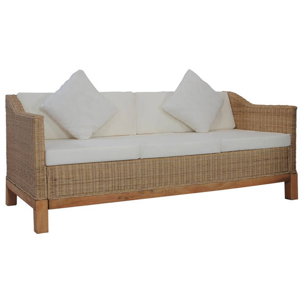 The Living Store Rattan Bankstelset - 2-zits - 3-zits - Natuurlijk Rattan - Massief Mangohouten Frame - Verwijderbare