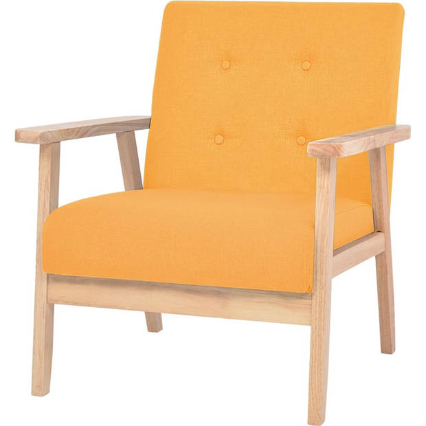 The Living Store Loungebank Geel - Polyester - Houten frame - Set van 2 fauteuils en 1 bank - Afmetingen fauteuil- 64.5