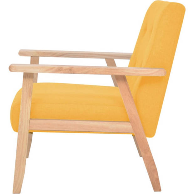 The Living Store Loungebank Geel - Polyester - Houten frame - Set van 2 fauteuils en 1 bank - Afmetingen fauteuil- 64.5