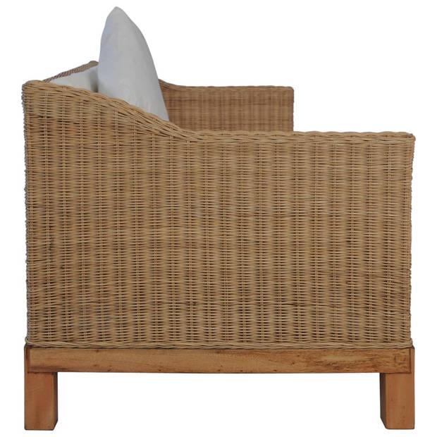 The Living Store Rattan Bankstelset - Naturel en Crèmewit - 1 fauteuil - 1 driezitsbank - 4 zitkussens - 3