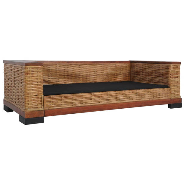 The Living Store Rattan Driezitsbank - Bruin - 191 x 78 x 66 cm - Natuurlijk rattan - Verwijderbare kussenhoezen