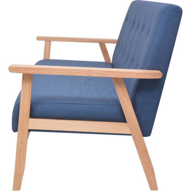 The Living Store Bankstel Modern Polyester - Blauw - 2 Fauteuils en 1 Bank - Houten Frame - Afmetingen Fauteuil- 64.5 x