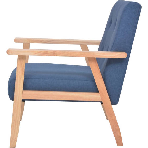 The Living Store Bankstel Modern Polyester - Blauw - 2 Fauteuils en 1 Bank - Houten Frame - Afmetingen Fauteuil- 64.5 x