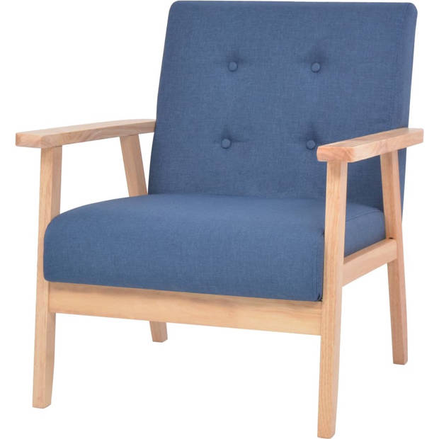 The Living Store Bankenset - Blauw - Houten frame - Polyester stof - Fauteuil en 3-zitsbank - Eenvoudig te monteren