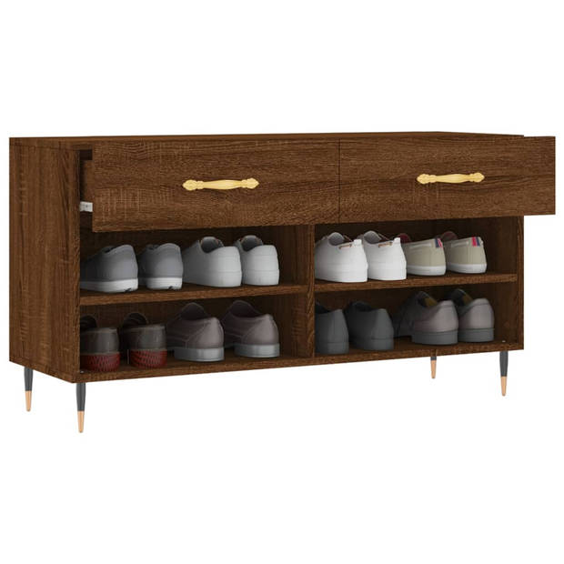 The Living Store Schoenenbank Industrieel - 102 x 35 x 55 cm - Bruineiken - Opbergruimte - Stevig blad - Ijzeren