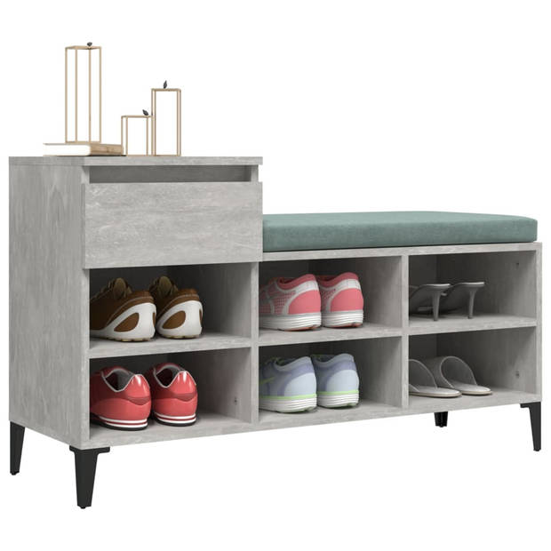 The Living Store Schoenenkast - Betongrijs - 102 x 36 x 60 cm - Duurzaam hout - Metalen poten - Voldoende opbergruimte