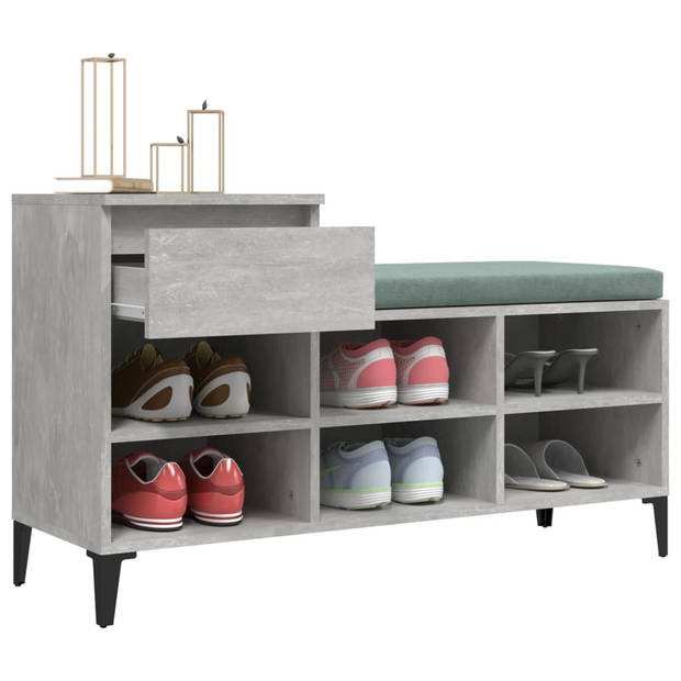 The Living Store Schoenenkast - Betongrijs - 102 x 36 x 60 cm - Duurzaam hout - Metalen poten - Voldoende opbergruimte