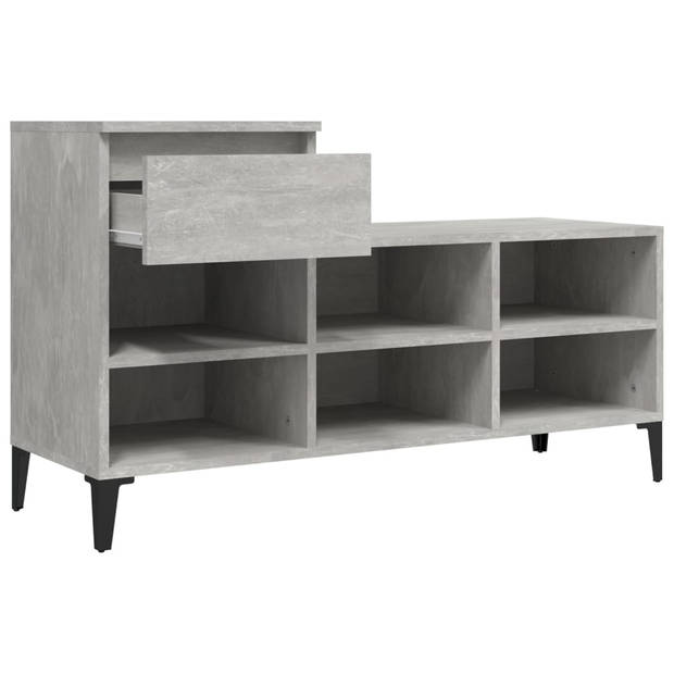 The Living Store Schoenenkast - Betongrijs - 102 x 36 x 60 cm - Duurzaam hout - Metalen poten - Voldoende opbergruimte