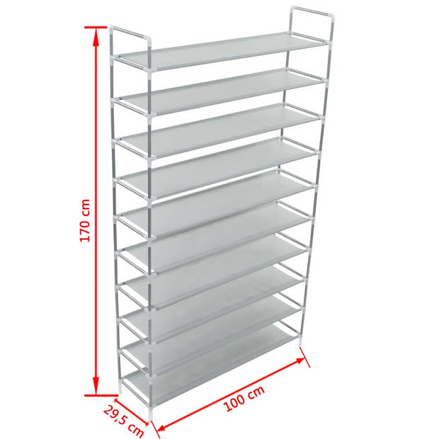 The Living Store Schoenenrek Metaal - Milieuvriendelijke Nonwoven Stof - 100x29.5x170 cm - Zilver - Eenvoudig te