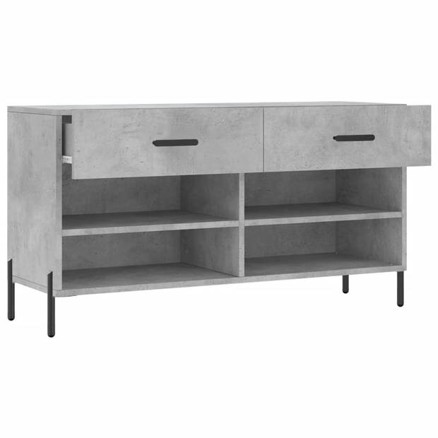 The Living Store Schoenenbank Betongrijs - 102 x 35 x 55 cm - Duurzaam bewerkt hout - 2 lades en 4 planken - Stabiel