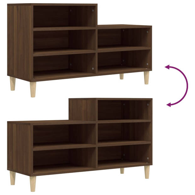 The Living Store Schoenenkast - Elegant - Houten poten - 5 vakken - Stevig blad - Flexibele installatie - 102 x 36 x 60