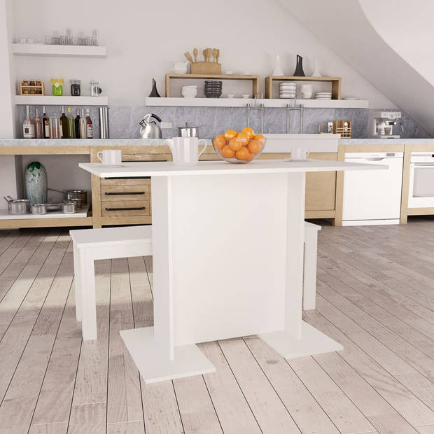 The Living Store Eettafel 110x60x75 cm bewerkt hout wit - Tafel