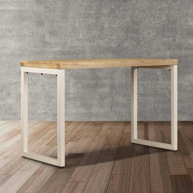 vidaXL Eettafel 115x55x76 cm massief mangohout en staal