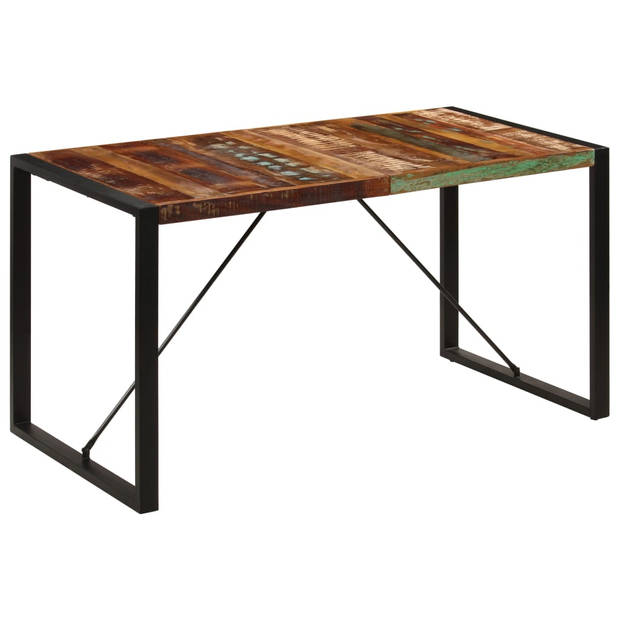 The Living Store Retro Eetkamertafel - Massief Gerecycled Hout - 140 x 70 x 75 cm - Gepoedercoat Staal