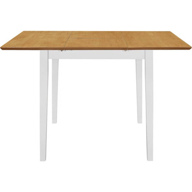 The Living Store Eettafel Verlengbaar - Wit/Bruin - (80-120) x 80 x 74 cm - Massief rubberwooden MDF tafelblad