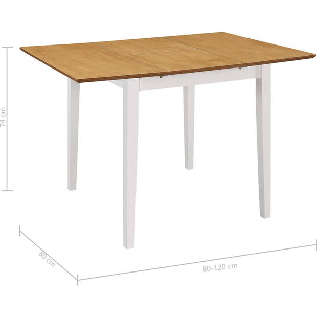 The Living Store Eettafel Verlengbaar - Wit/Bruin - (80-120) x 80 x 74 cm - Massief rubberwooden MDF tafelblad
