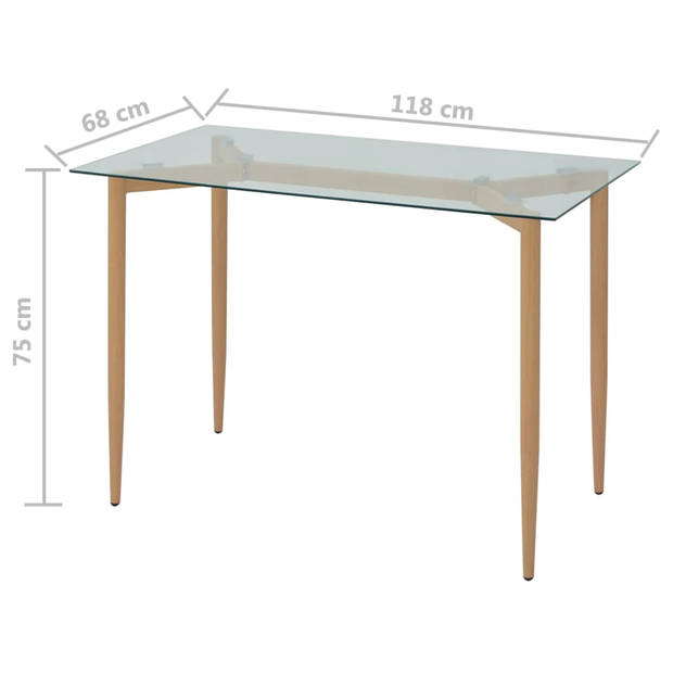 The Living Store Eettafel - Tafel met Glazen Tafelblad - 118 x 68 x 75 cm