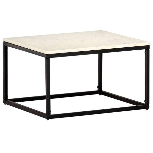 The Living Store Salontafel Marmer - 60 x 60 x 35 cm - Wit/Zwart