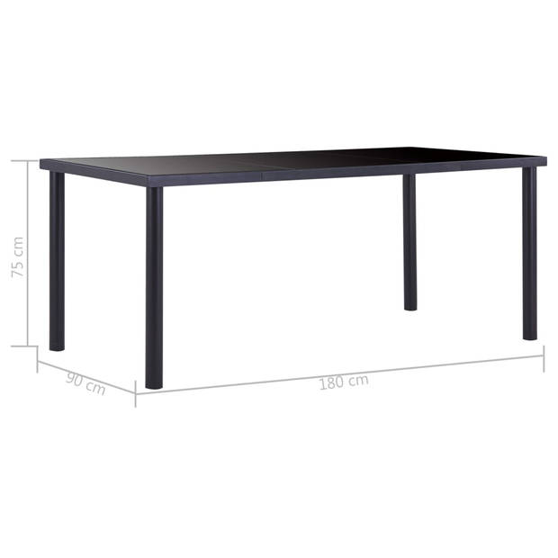 vidaXL Eettafel 180x90x75 cm gehard glas zwart