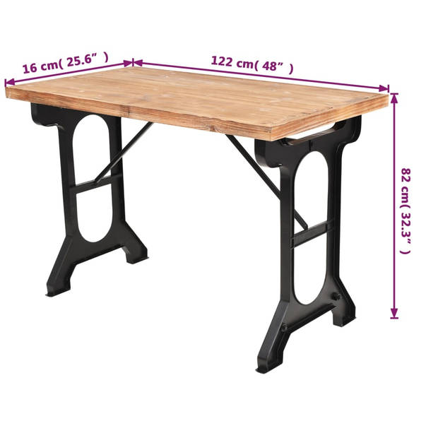 The Living Store Eetkamertafel Industriële Stijl - 122 x 65 x 82 cm - Staal en Vurenhout