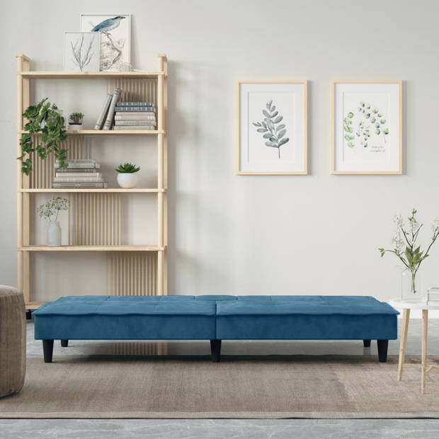 The Living Store Slaapbank Velvet - Blauw - 200x89x70 cm - Verstelbare rugleuning