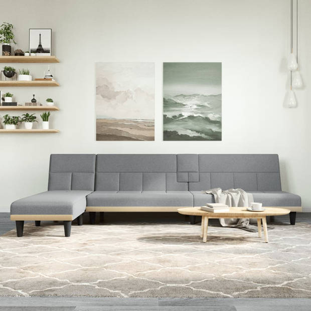 The Living Store Slaapbank Lounge - 255x140x70cm - Lichtgrijs - Met Inklapbare Theetafel